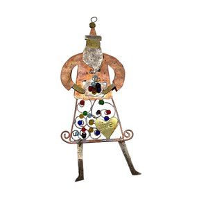 Santa Claus Ornament Mixed Metal Beaded Soldered Christmas Double Sided